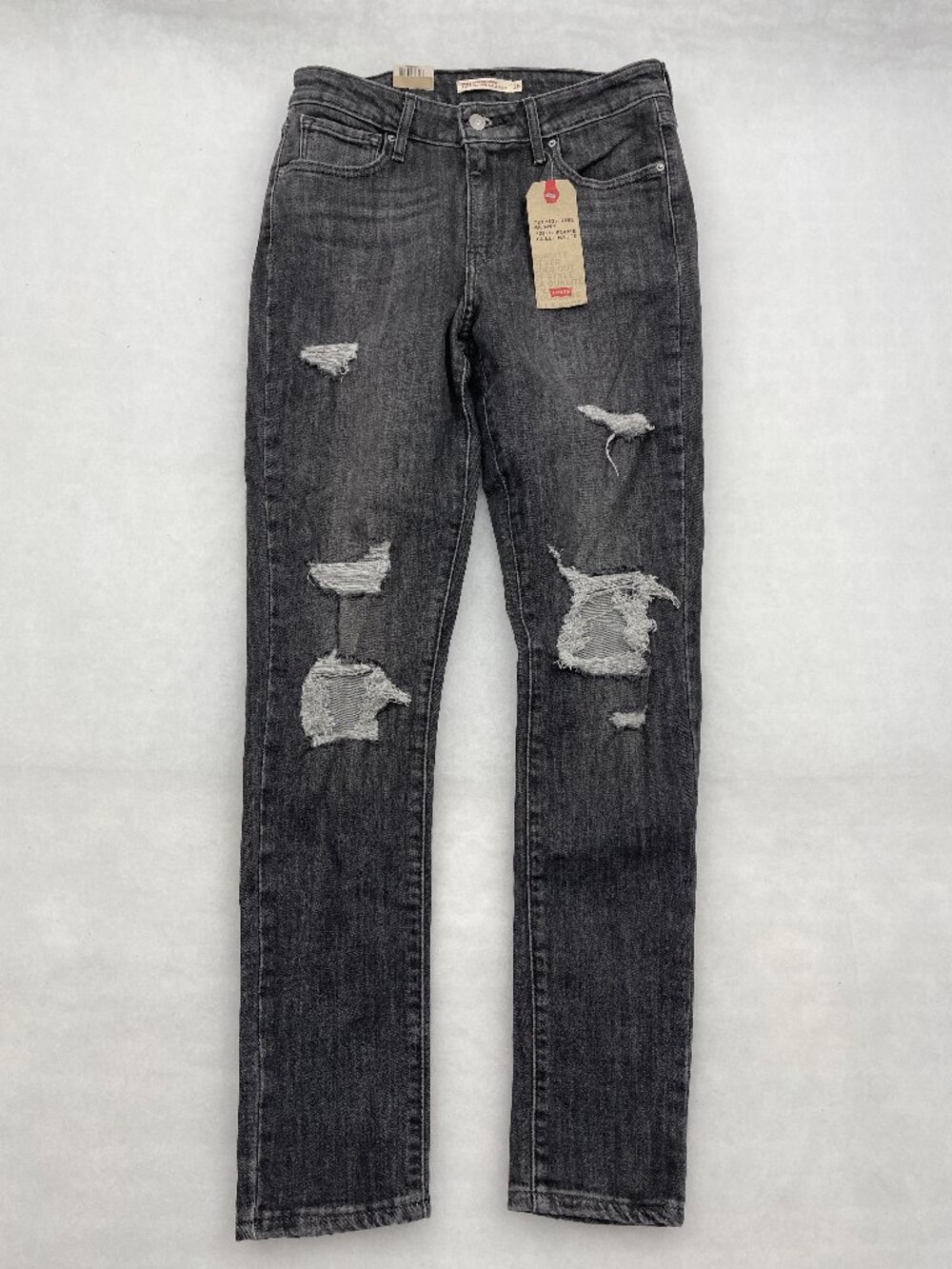 NEW Levi's 721 High Rise Skinny Distressed Ripped Denim Jeans Gray Women 28x30